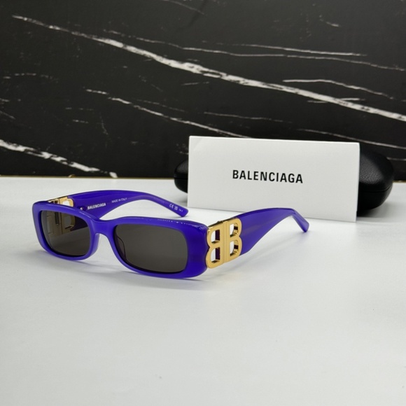 NEW BB0096S 004 BALENCIAGA PURPLE GREY SQUARE UNISEX BALENCIAGA SUNGLASSES - Picture 2 of 10